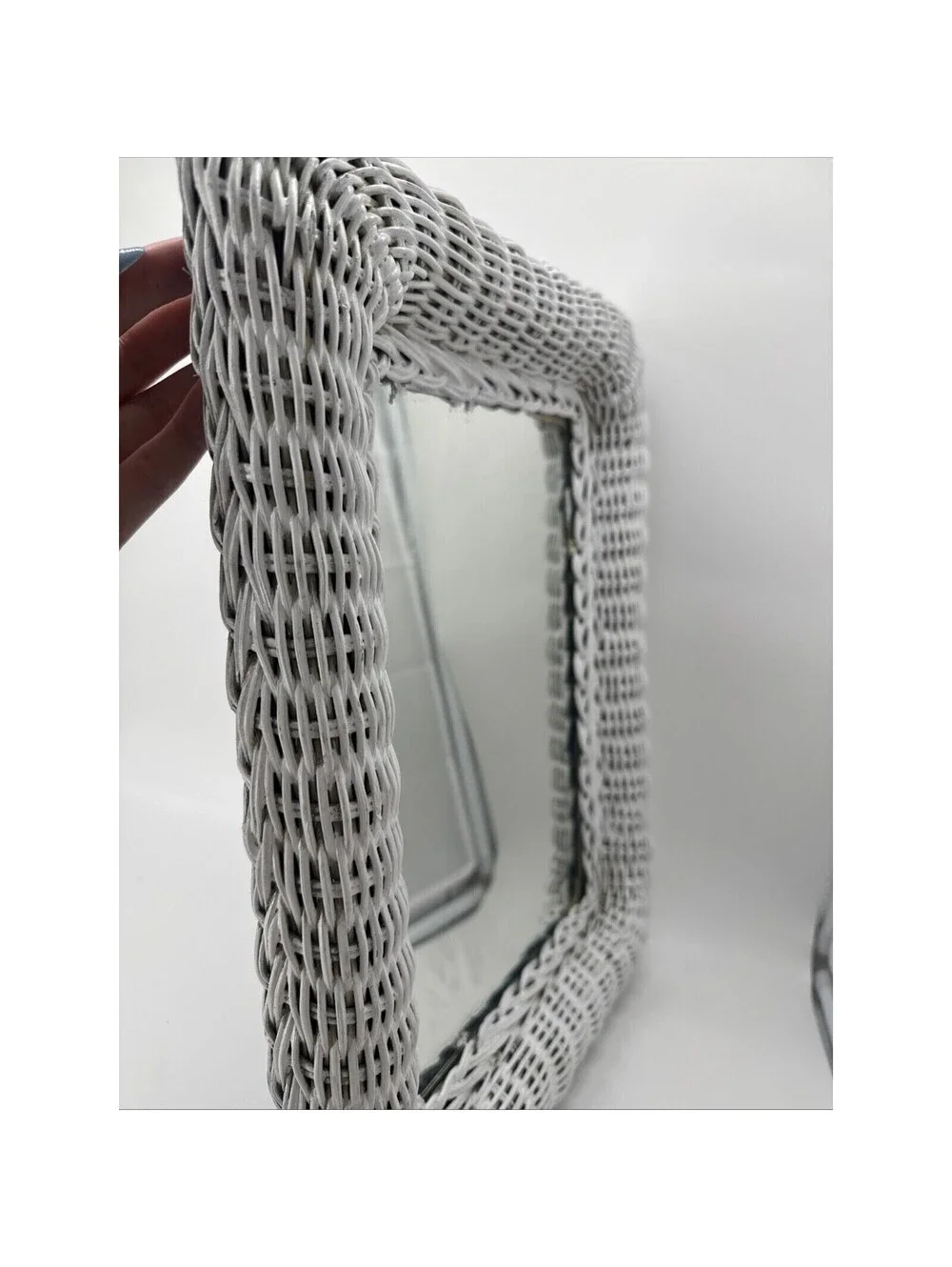 Vintage Square White Wicker Mirror 16x12
